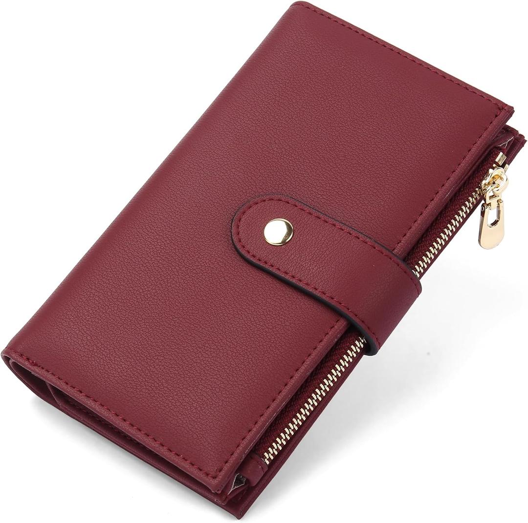 Womens Wallet RFID Blocking Leather Trifold Clutch Wallet Credit Card Holder Ladies Travel Wallet Purse with Pen Holder