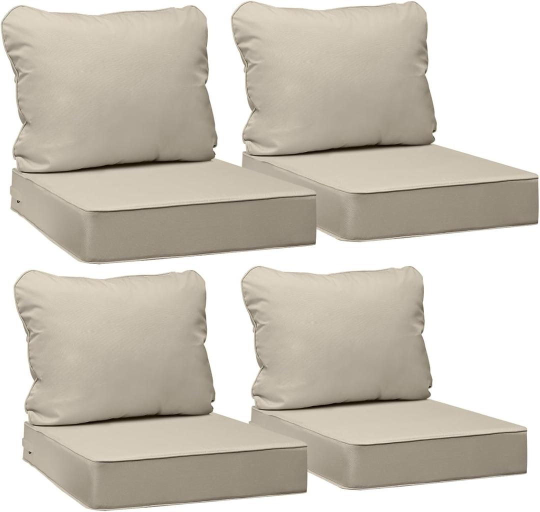 AAAAAcessories Outdoor Seat Cushions for Chairs, Fade-Resistant, Waterproof Patio Furniture Replacement Cushions, 21" x 21" x 3" + 21" x 17", Set of 4, Beige