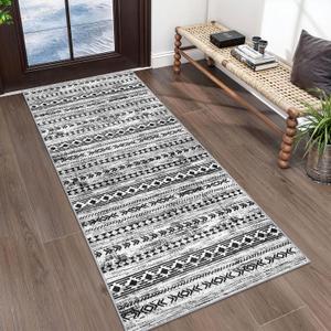 Moroccan Runners for Hallways 2x5, Black and White Boho Kitchen Rugs Washable Runner Rug Non-Slip Vintage Soft Print Distressed Geometric Floor Carpet Runner for Bedroom Laundry Entryway (2' x 5' (Rectangular))