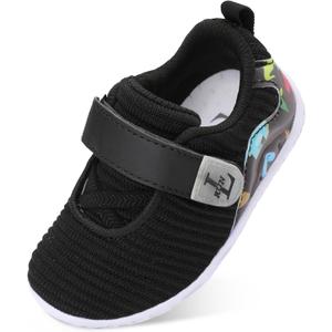 L-RUN Toddler Sneakers Boys Girls Lightweight Shoes Knit Kids Walking Shoes for Indoor Outdoor (Black)