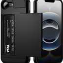 Vofolen for iPhone 17e case/iPhone 16e Case with Card Holder Dual Layer Heavy Duty Drop Protection Hidden Sliding Card Slot Slim Wallet Phone Case for iPhone 17e/16e for Women Men, 6.1 Inch Black