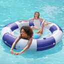 SLOOSH Inflatable Pool Lounger Float with Mesh, 80" x 80" Tanning Pool Floats, Double Lounger Round Ring for Adults, Floating Mat Raft for Lake and Beach with Cup Holder
