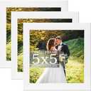 TKYGU 5x5 Picture Frame Set of 3, Made of Real Glass for 5x5 White wood Frames, Wall and Tabletop Display Photo Frame for Gallery Family Wedding Memorial Pic Frame Best Gift