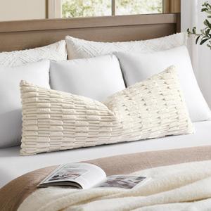 Kevin Textile 14x36 Inch Long Lumbar Pillow Cover 1 Pack Soft Plush Stripe Decorative Rectangle Cushion Elegant Double-Sided Corduroy Texture Pillow for Couch Sofa Chair Bed Home Decor, Cream White