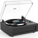 Record Player All-in-One High Fidelity Turntable for Vinyl Records with Built-in 4 Stereo Speakers Phono Preamp Bluetooth Playback Auto Stop Belt Drive with MM Cartridge AT-3600L Stylus Vintage Black