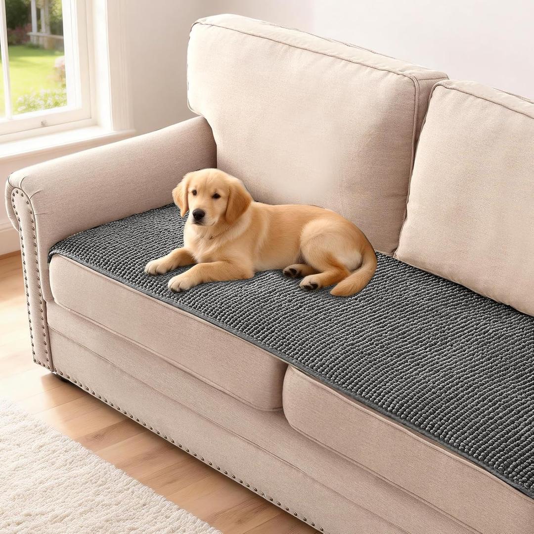 H.VERSAILTEX Plush Chenille Couch Cover for 3 Cushion Couch Anti Slip Washable Sofa Slipcovers Soft and Durable Furniture Protector for Dogs Cats Kids (27.5" x 59", Gray)