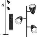 addlon Tree Floor Lamp with Remote, 3 Adjustable Rotating Light and Matching LED Bulbs, Standing Tall Pole Lamps for Living Room, Bedroom, Home, Office - Black