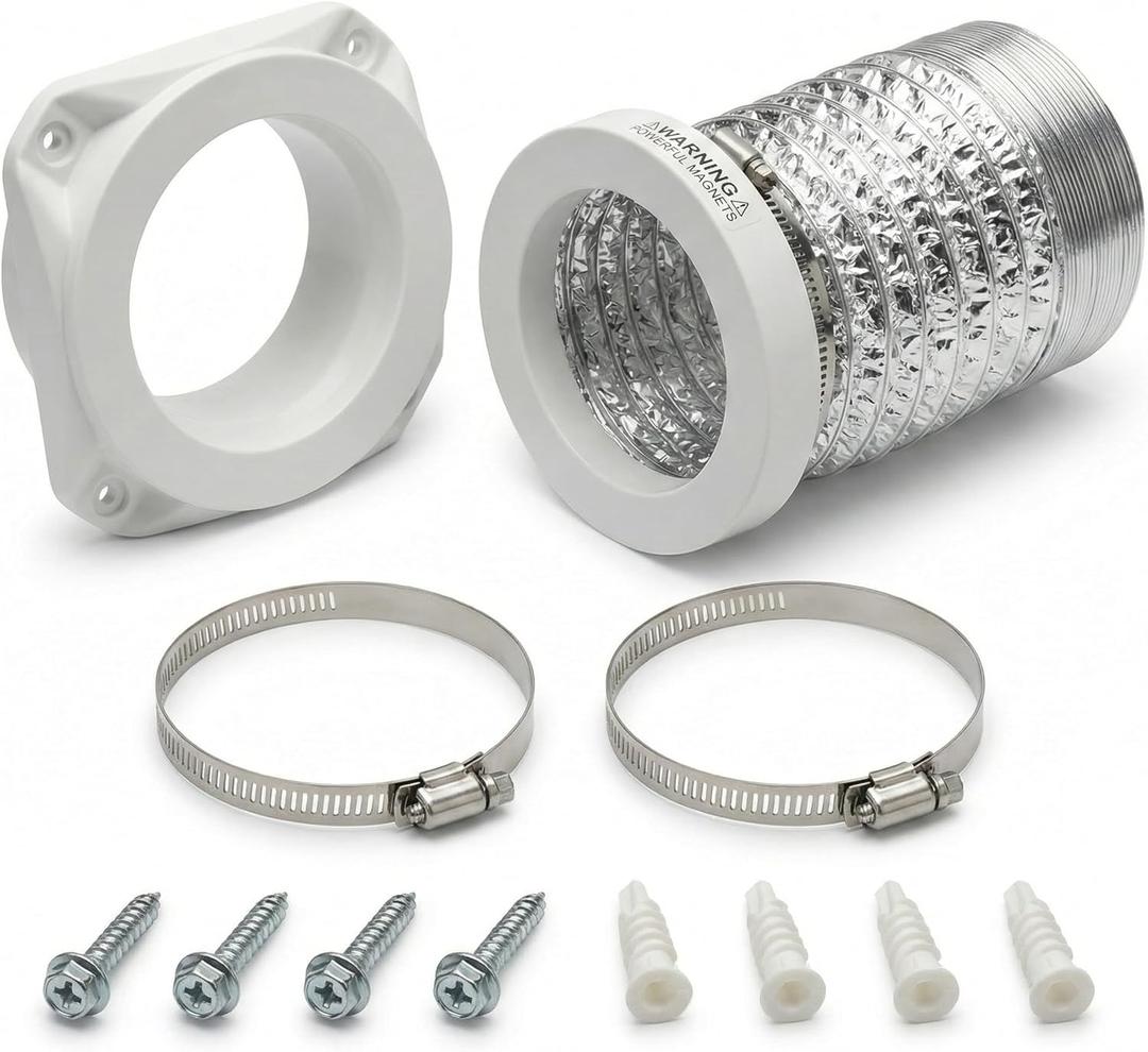 Magnetic Dryer Vent Kit for Tight Spaces - Self-Aligning Mag-Snap Connector, Heat Resistant & Flame Retardant ABS, Airtight Seal, Includes 4" x 2.6ft Flexible Duct & Clamps