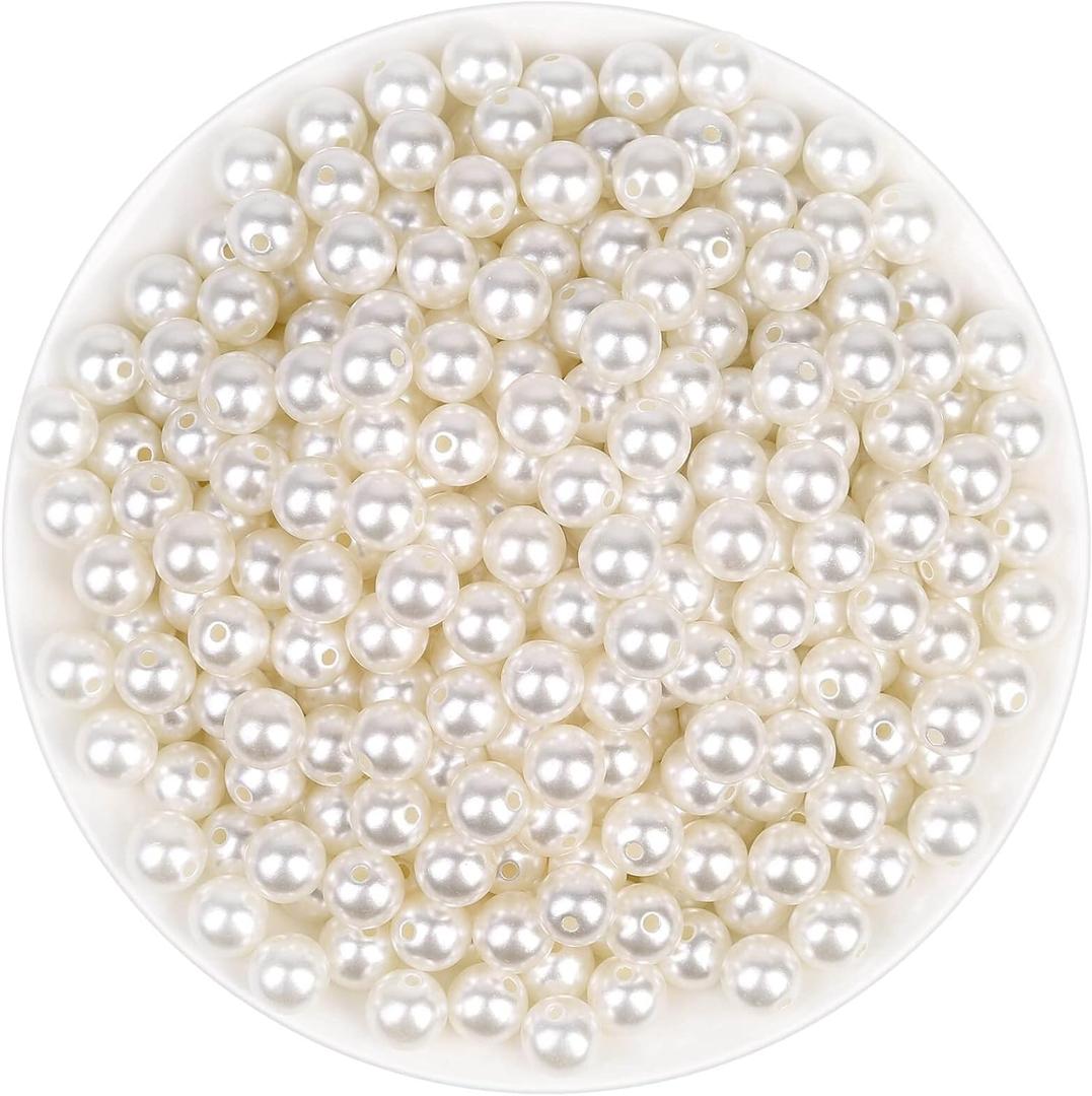 Pearl Beads for Craft, Anezus 500pcs Ivory Faux Fake Pearls, 10 MM Small Sew on Pearl Beads with Holes for Jewelry Making, Bracelets, Necklaces, Hairs, Crafts, Decoration and Vase Filler