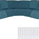 Peryiter 7 Pcs L Shape Sectional Recliner Sofa Covers 5 Seat Sectional Couch Covers Milk Silk Velvet Stretch Reclining Sofa Slipcover Furniture Protector for Living Room(Peacock Blue,Milk Silk)