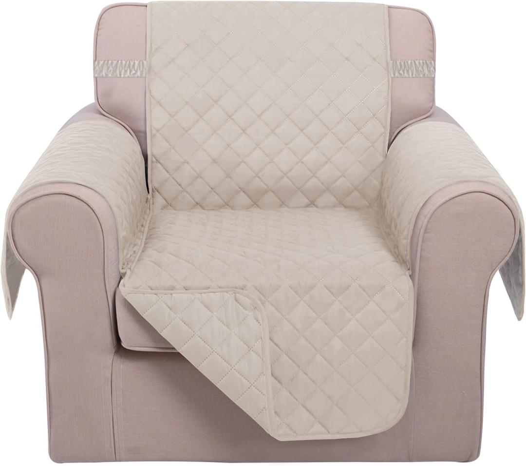U-NICE HOME Recliner Chair Covers Reversible Chair Cover Pet Covers for Dogs with Elastic Straps Water Resistant Diamond Quilted (23''Recliner Small, Beige/Beige)