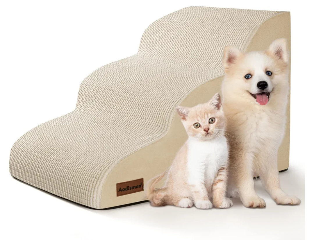 3-Step Dog Ramp and Stairs for Sofa and Chair - Non-Slip Sturdy Pet Steps for Small Dogs and Cats,15.7" H,Beige