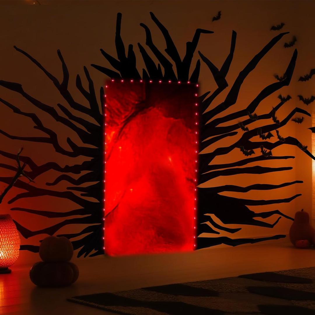 3 Pcs Horror Lighted Door Cover Decorations Spooky Background Cloths Banner Decor Party Supplies Fans Favors for Garage Gate Ceiling Wall Classroom Office Home Indoor