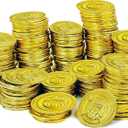 3 x The Dreidel Company St. Patrick's Pirate Gold Coins (50 Pack) Novelty Party Favors, Plastic Gold Coins Bulk (50 Gold Plastic Coins)