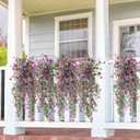 Artificial Fake Hanging Flowers Plants for Outdoor Spring Decoration,2 PCS Faux Silk Daisy with Eucalyptus Leaves,UV Resistant Look Real for Outside Home Indoor Planter Porch Patio Balcony Yard Decor