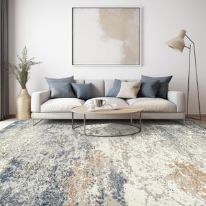 Art&Tuft Washable Rug, Anti-Slip Backing Abstract Area Rug 5x7, Stain Resistant Rugs for Living Room, Foldable Machine Washable Area Rug(TPR18-Navy, 5'x7')