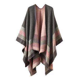 Colornival Shawl Wraps for Women, Elegant Knitted Cape Open Front Soft Poncho Scarf Blanket Cardigan Coat for Spring, Autumn and Winter (Pink Gray)