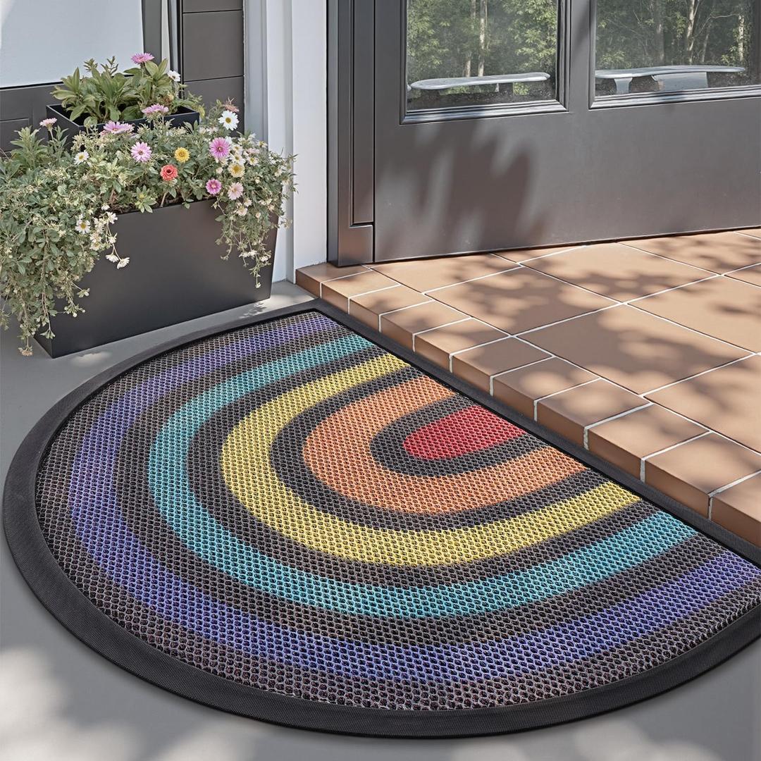 LUMI Rainbow Front Door Mat for Outside Entrance 24x36, Low Profile Heavy Duty Doormat with Rubber Backing, Durable Stain and Fade Resistant Dirt Trapper Mats