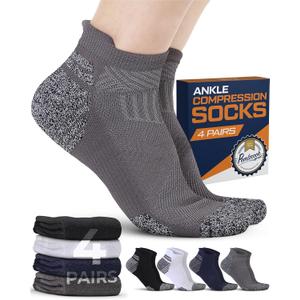 Pembrook Ankle Compression Socks for Women & Men - 4 Pairs | Sports Running Compression Socks | Athletic Ankle Support Socks, XX-Large