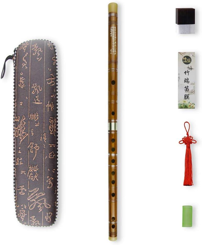 C Key Dizi Bitter Bamboo Flute for Beginners with Free Membrane & Glue & Protector Set Traditional Chinese InstrumentKey of C/Bitter Bamboo