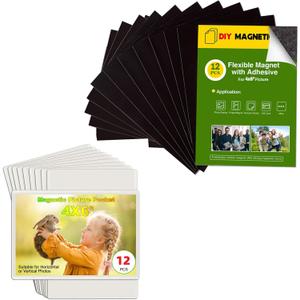 24 Pack Picture Magnets for Refrigerator,More Solution Display Your Photos-12 Pieces Picture Fridge Frames and 12 Pieces Adhesive Magnetic Sheet (4X6")