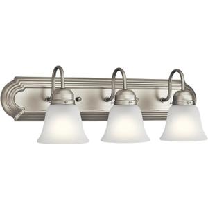 Kichler 24" 3-Light Vanity Bath Light in Brushed Nickel, Modern Bathroom Light with Clear Satin Etched Glass, (24" W x 8" H), 5337NIS