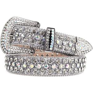 Studded Rhinestone Belts Men Women Fashionable Sparkly Diamond Belt Shiny Crystals Inlaid Design Leather Belt Christmas Gift (XL)