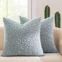 MIULEE Pack of 2 Throw Pillow Covers 18x18 Inch Light Blue Faux Fur Decorative Sherpa Pillow Covers Fuzzy Accent Soft Sheepskin Fleece Cushion Cases for Boho Home Decor Couch Living Room Bed
