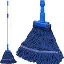 NEWE Commercial Mop for Floor Cleaning, Heavy Duty Industrial Mops with 55 inches Long Handle, Looped-End Wet Dry String Mop for Hardwood Tile Concrete Home Kitchen Office Garage (Blue)
