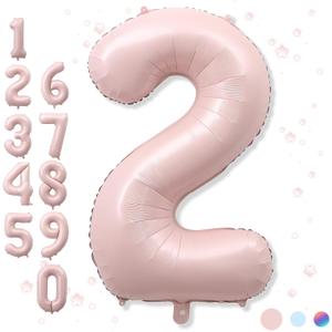 40 Inch 2 Balloon Number, Large Dusty Baby Pink Foil Number 2 Balloons Birthday Party Decor, Light Blush Matte Pink Mylar Helium Self Inflating Two Balloon for Girl 2nd Birthday Baby Shower Decoration