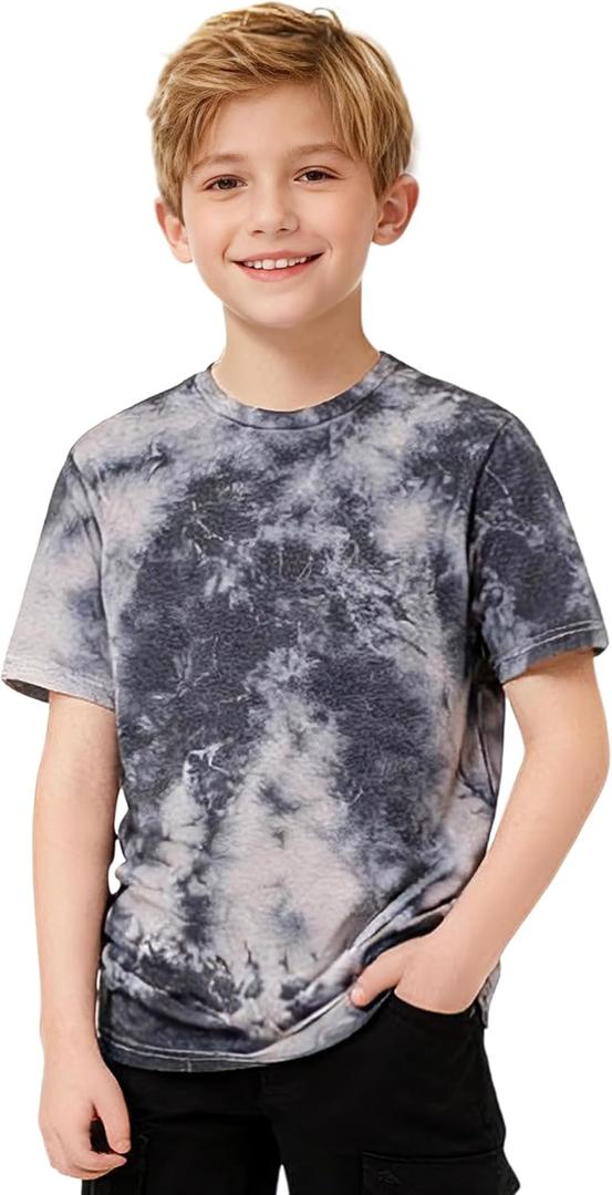 Boys Tie Dye Shirt Cotton Short Sleeve Tshirts for Boys Summer Tops Kids Clothes Size 5-14 Years