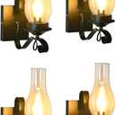 4 Pack Rustic Wall Sconces, Black Hardwired Farmhouse Industrial Wall Sconce Indoor Retro Wall Lamps with Amber Glass, Vintage Bathroom Sconces Wall Lighting Lantern