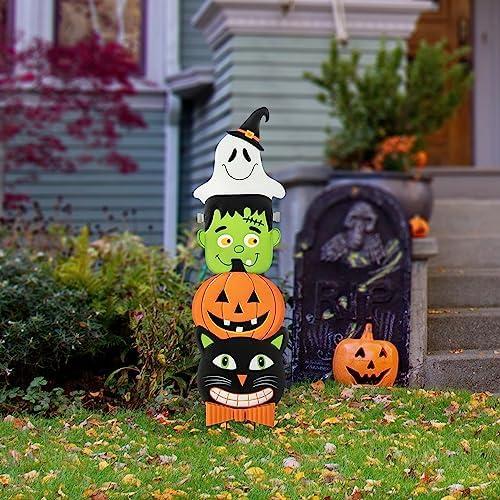 Glitzhome 24" H Metal Chomper Halloween Yard Stakes or Hanging Decor, Frightening Iron Teeth Stake for Lawn, Garden, Front Yard, Outdoor Halloween Decoration, Set of 3