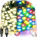 Tcamp Christmas Tree Lights, 306FT 1000 LED Color Changing Christmas Lights with Remote Memory Timer, 11 Modes Green Wire Plug in String Light for Outdoor Indoor Decor (Warm White+Colored)