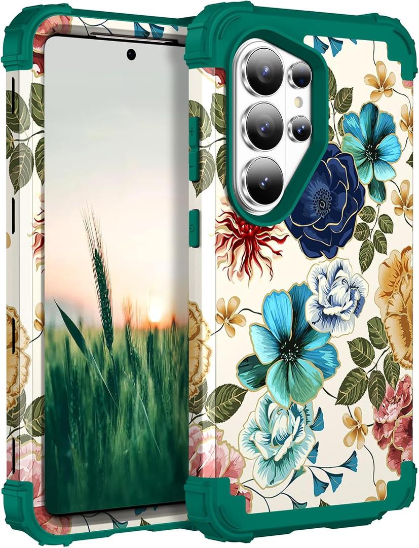 Hocase for Samsung Galaxy S26 Ultra Case, Teal Flowers
