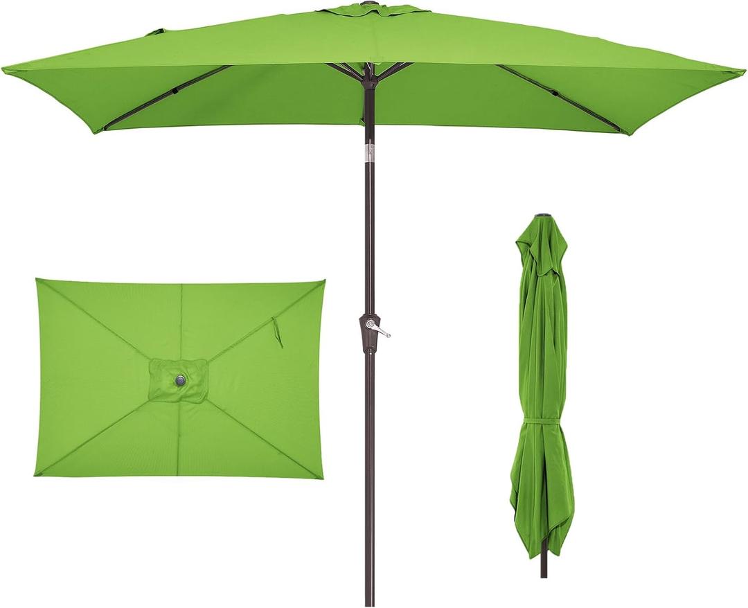 JEAREY 6.5x10 ft Rectangular Patio Umbrellas Rectangle Outdoor Umbrella with Push Button Tilt and Crank, Market Table Umbrella 6 Sturdy Ribs UV Protection for Poolside Garden Backyard Deck, Glass Green