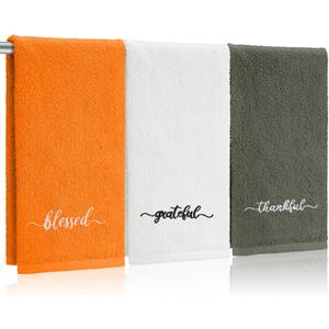 Peryiter 3 Pcs Farmhouse Bathroom Decor Hand Towels 14x29 Inch Cotton Bath Towels Rustic Embroidered for Boho Kitchen Decor Inspirational Christian Gift(Yellow Green White,Blessed Thankful Grateful)