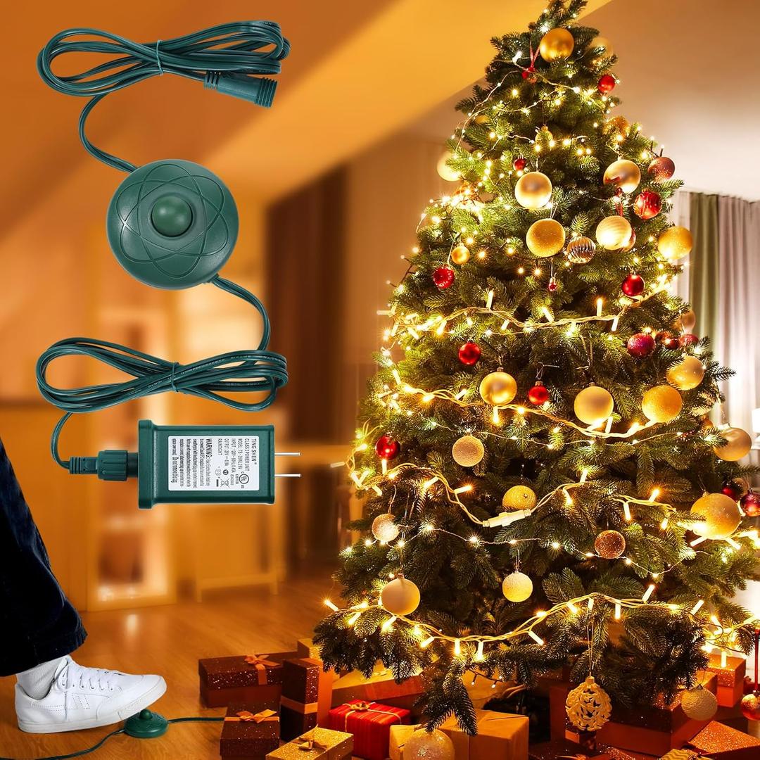 Flutesan 6 ft Power Cord LED Transformer 8 Light Modes for Christmas Light Raintight Foot Switch 1/2 Inch Plug Compatible Replacement Holiday Connector for LED String Holiday