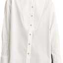 SUNNOW Women's Tuxedo Style Button Down Shirt Bib Tops Ruffle Long Sleeve Blouse Casual Dressy Outfits White (White, XL)