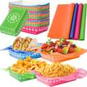 Mexican Taco Nights Food Trays - 120P Hispanic Heritage Month Mexican Wax Paper Deli Trays Nacho Popcorn Grease Proof Container Unassembled Disposable Taco Carnival Birthday Party Containers