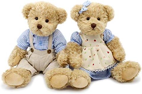 oits cute 2-Pack Teddy Bear,Cute Stuffed Animal,Couple Gift Soft Plush Toy 11inch (Blue Plaid Clothes)