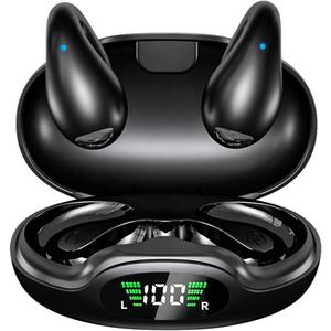 Running Headphones Ear Clip Bluetooth Headphones Open Ear Headphones Earclip Earbuds Wireless with Charging Case Small and Lightweight Ergonomic for Audio Reading Outdoor Work, Black