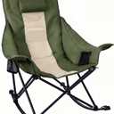 Oversized Rocking Camping Chair for Adults with Headrest, Portable Rocking Chair with Cup Holder, Side Pocket & Carry Bag, 400 lbs Heavy Duty Outdoor Rocker Chair for Camp, Patio, Green