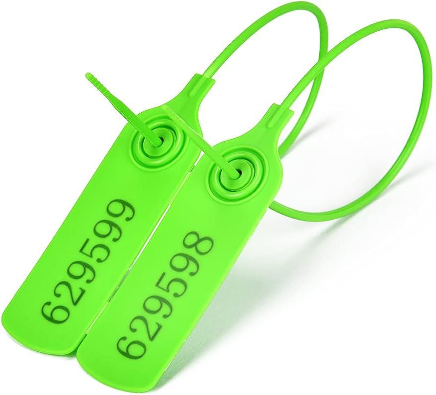 Middle Duty Plastic Seal Pull-Tite Security Seal Numbered Security Tags Self-Locking Safety Ties Zip Ties for Garment Cloethes Shoes Bags and Logistics (Green, 100 PCS)
