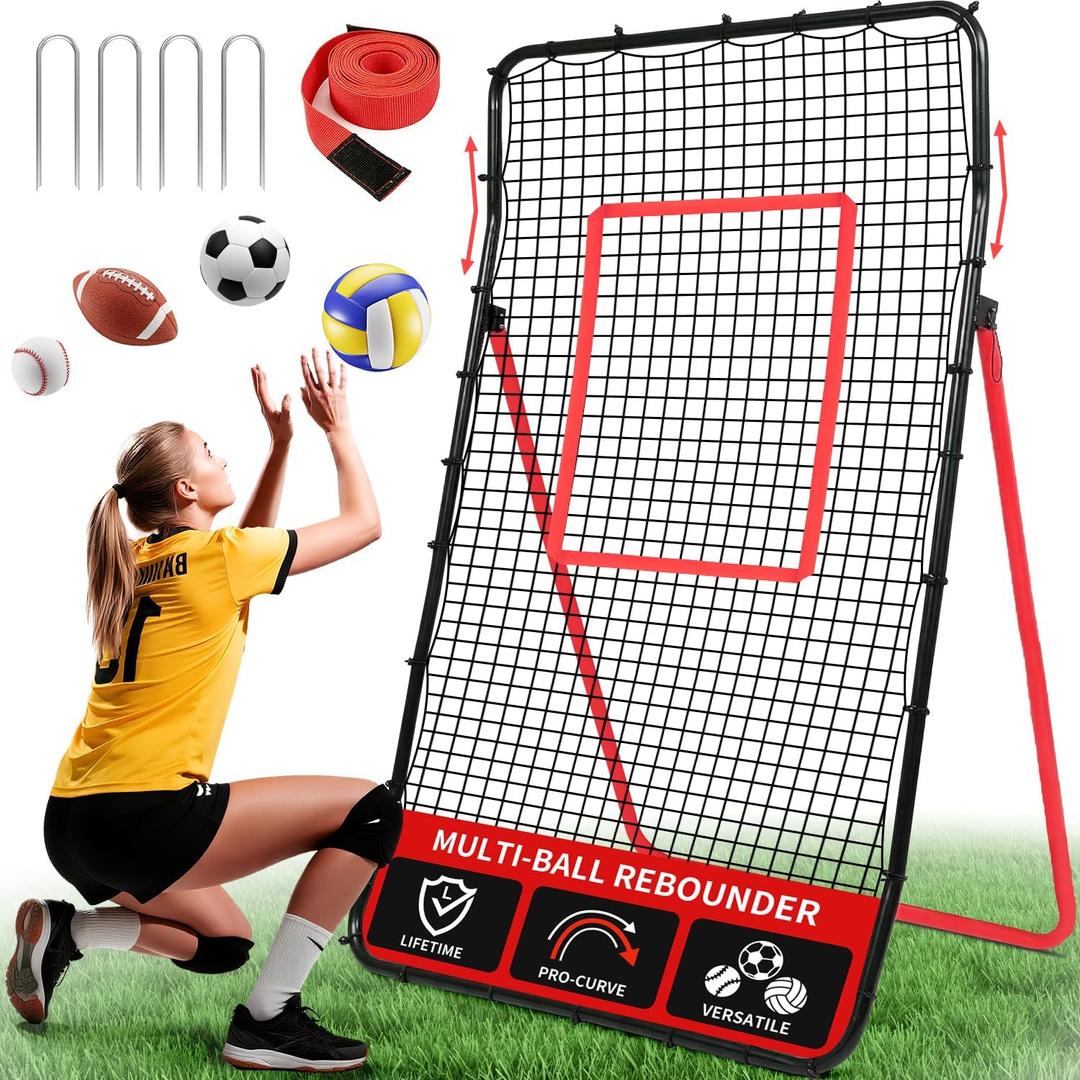 BAGAIL Volleyball Rebounder Net 7x4 Ft, Bounce Back Training Equipment with Unique Curved Frame for Better Catching, 5 Adjustable Angles for Volleying & Spiking, Easy Set Up & Sturdy Base