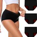 Incontinence Underwear for Women 100ml Heavy Flow Leak Proof Panties High Waisted Cotton Period Washable 3 Pack Black, Large