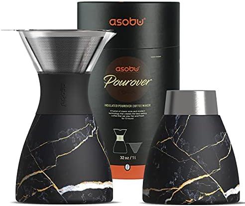 asobu Insulated Pour Over Coffee Maker (32 oz.) Double-Wall Vacuum, Stainless-Steel Filter and Take on the Go Carafe (Midnight Marble)