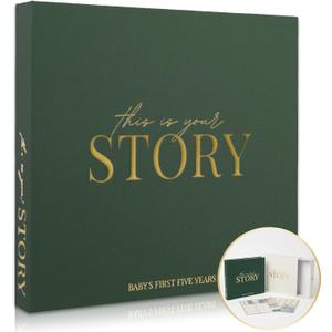 Baby Memory Book & Baby Keepsake Book to Record Baby's Milestones and Photos for Newborn Girl or Newborn Boy, Gender Neutral, Scrapbook Album, First 5 Year Journal Includes Stickers & Keepsake Box (Evergreen)