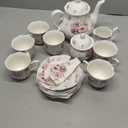 Guangyang 15pcs Porcelain Tea Sets 7 OZ Cups& Saucer Service for 6, with Teapot Sugar Bowl Cream Pitcher for Tea/Coffee