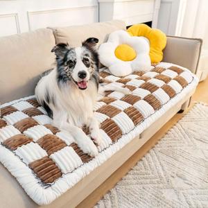 FUNNY FUZZY Pet Couch Covers for Sofa, Couch Covers for Dogs Washable Dog Couch Cover Protector Cream-Colored Furniture Sofa Covers for Dog Handmade Pure Cotton Pet Bed Mat (Brown, 27.6"59.1")